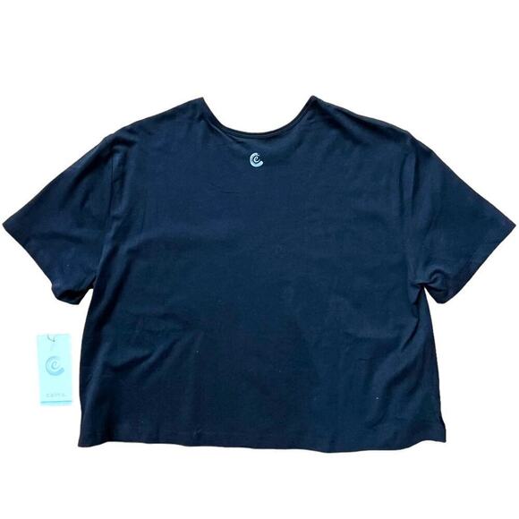 Johnny Was Calme Boxy Fit Cropped Pocket Tee Cotton Black Womens Size Medium NWT - Picture 2 of 7